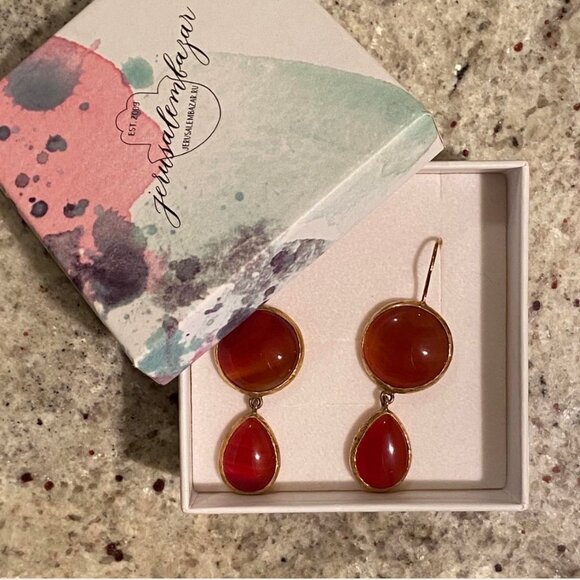 Carnelian/Amber and Gold Glazed Double Drop Earrings Roman Victorian Style - Picture 11 of 13